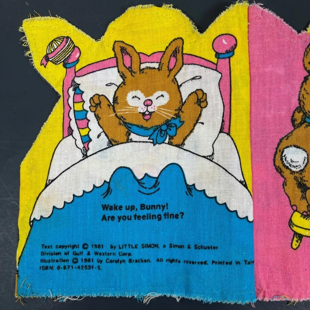 Vintage 1981 Little Simon Bunny‎ Fabric Book Page Panel Easter Spring Handmade